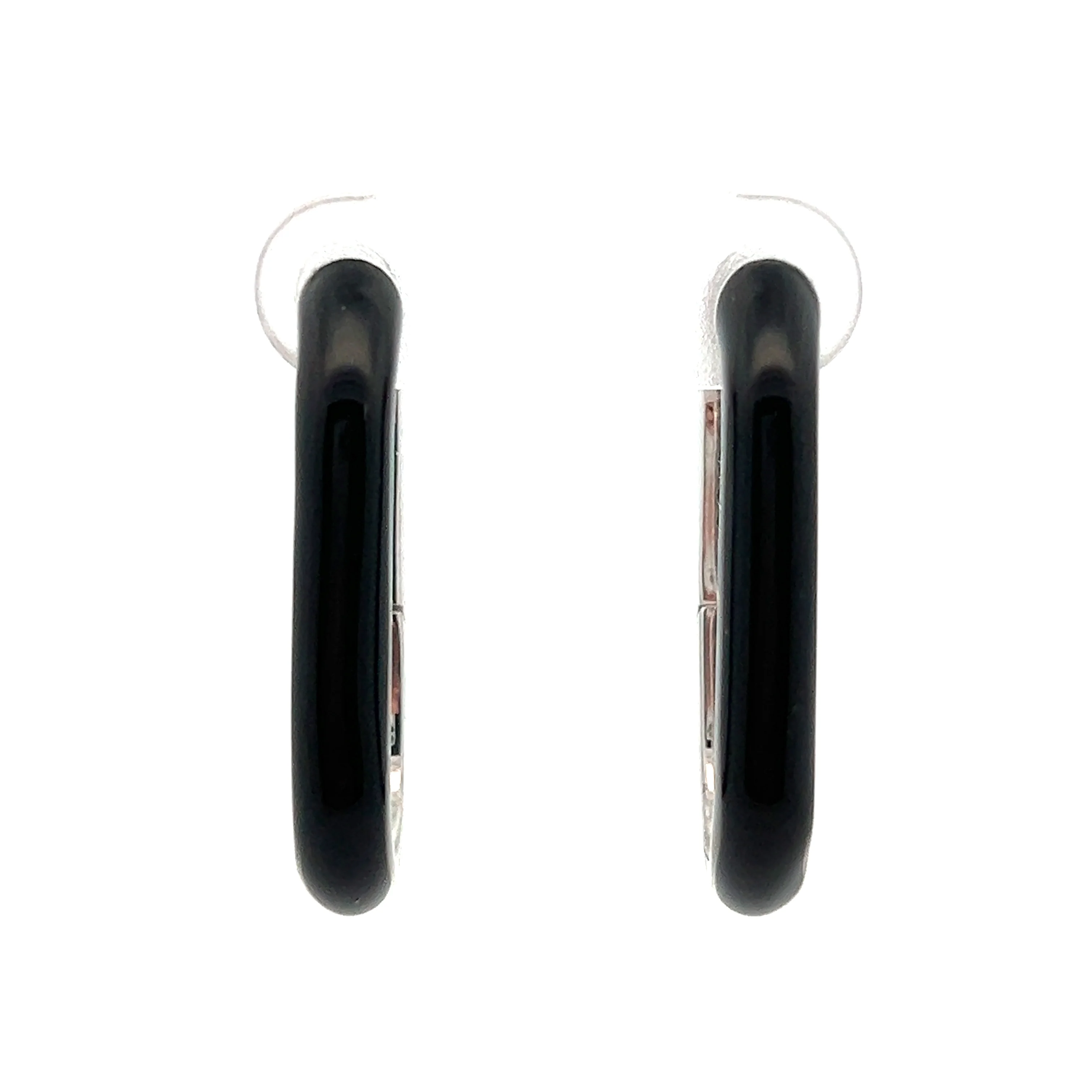 SOHO Sterling Silver Black Enamel Huggie Earrings