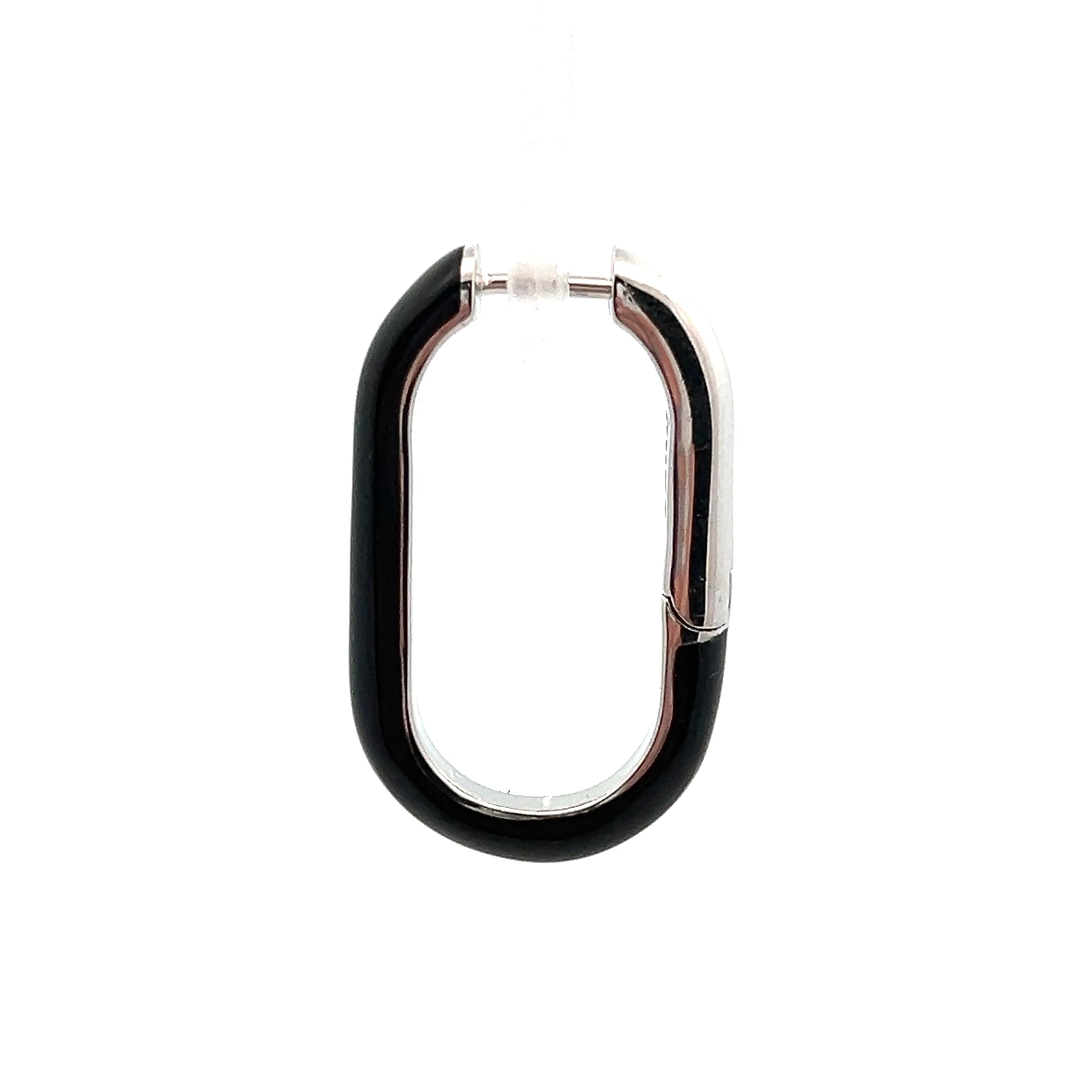 SOHO Sterling Silver Black Enamel Huggie Earrings - Image 2