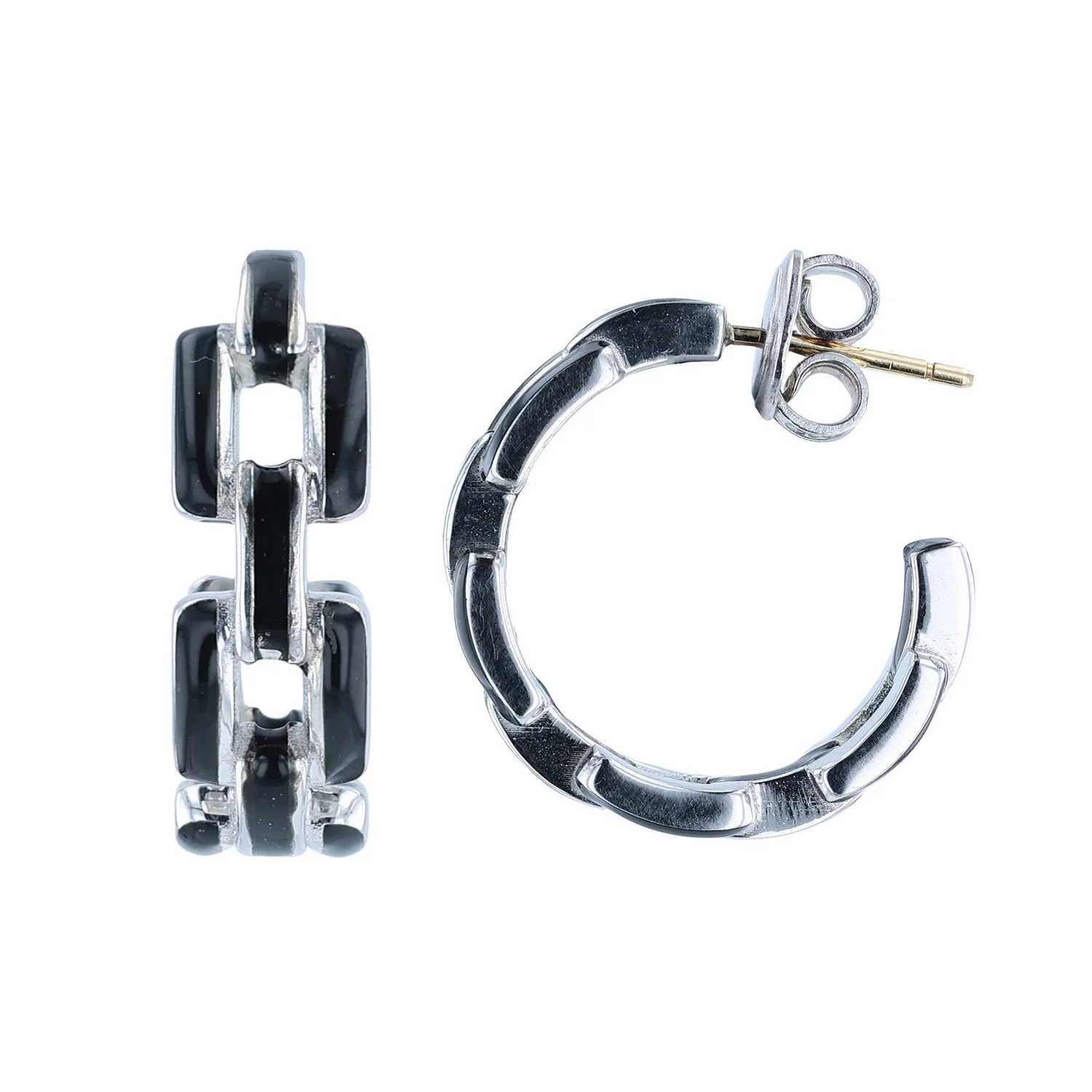 SOHO Sterling Silver Black Link Hoop Earrings - Image 2