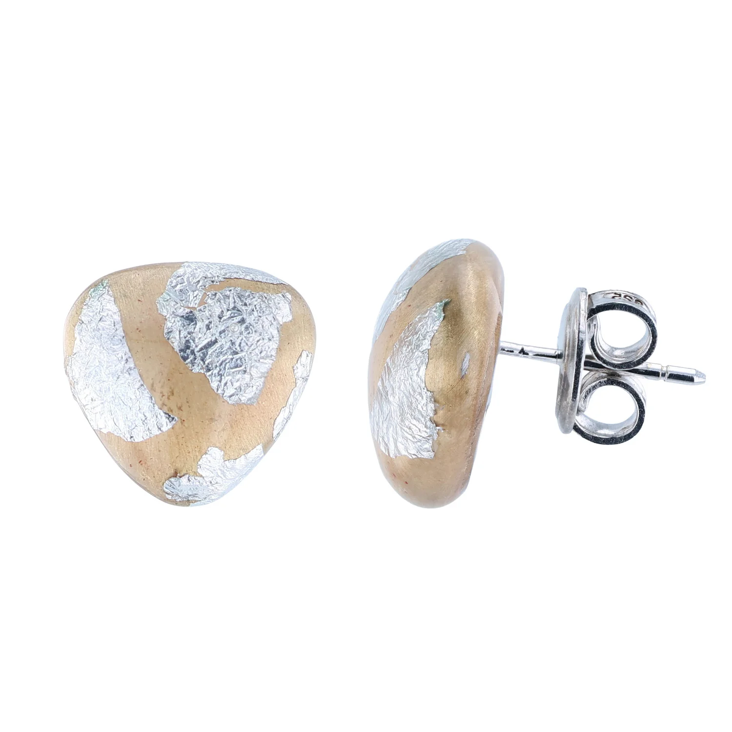 SOHO Sterling Silver Gold Enamel Foliage Stud Earrings - Image 2