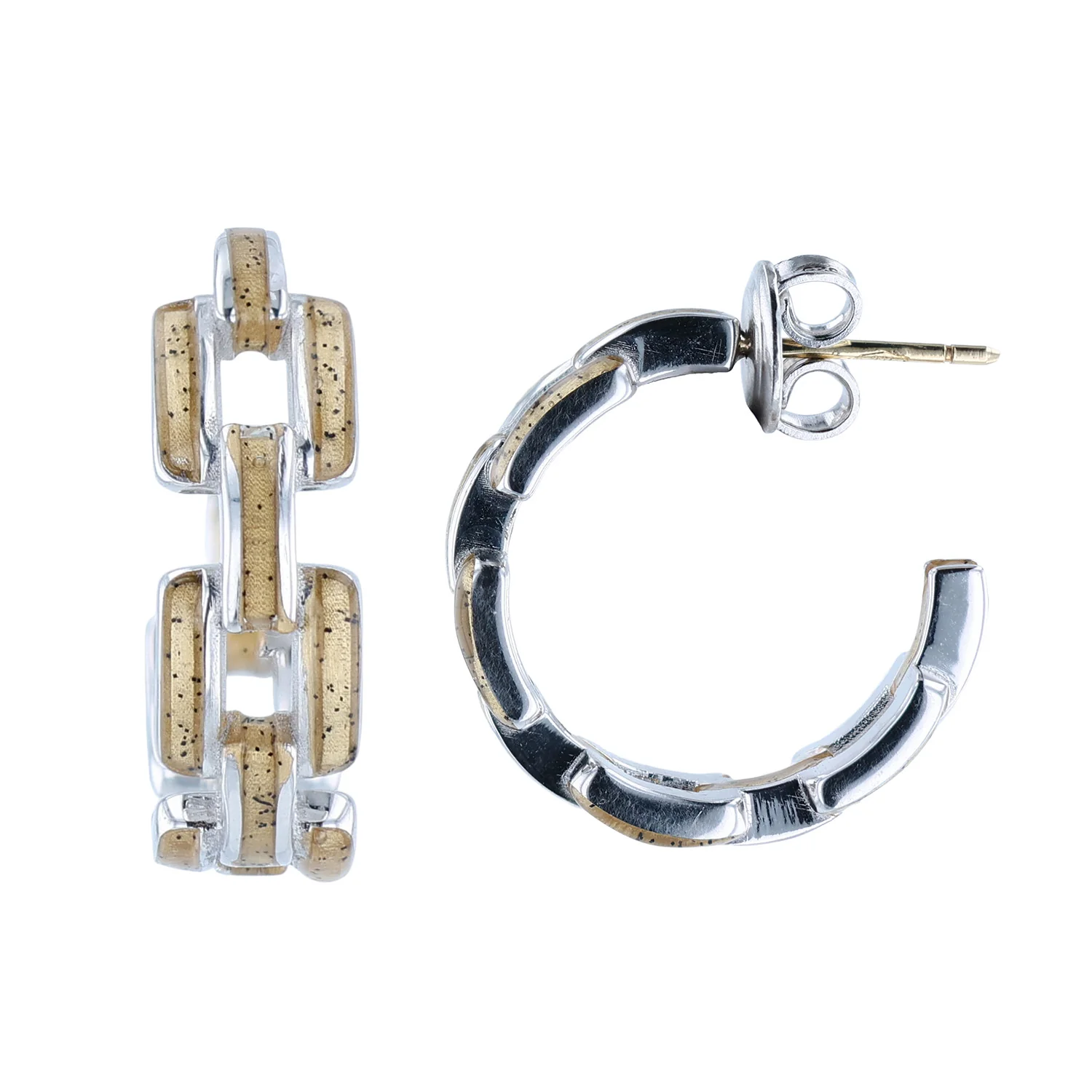 SOHO Sterling Silver Gold Enamel Link Hoop Earrings - Image 2