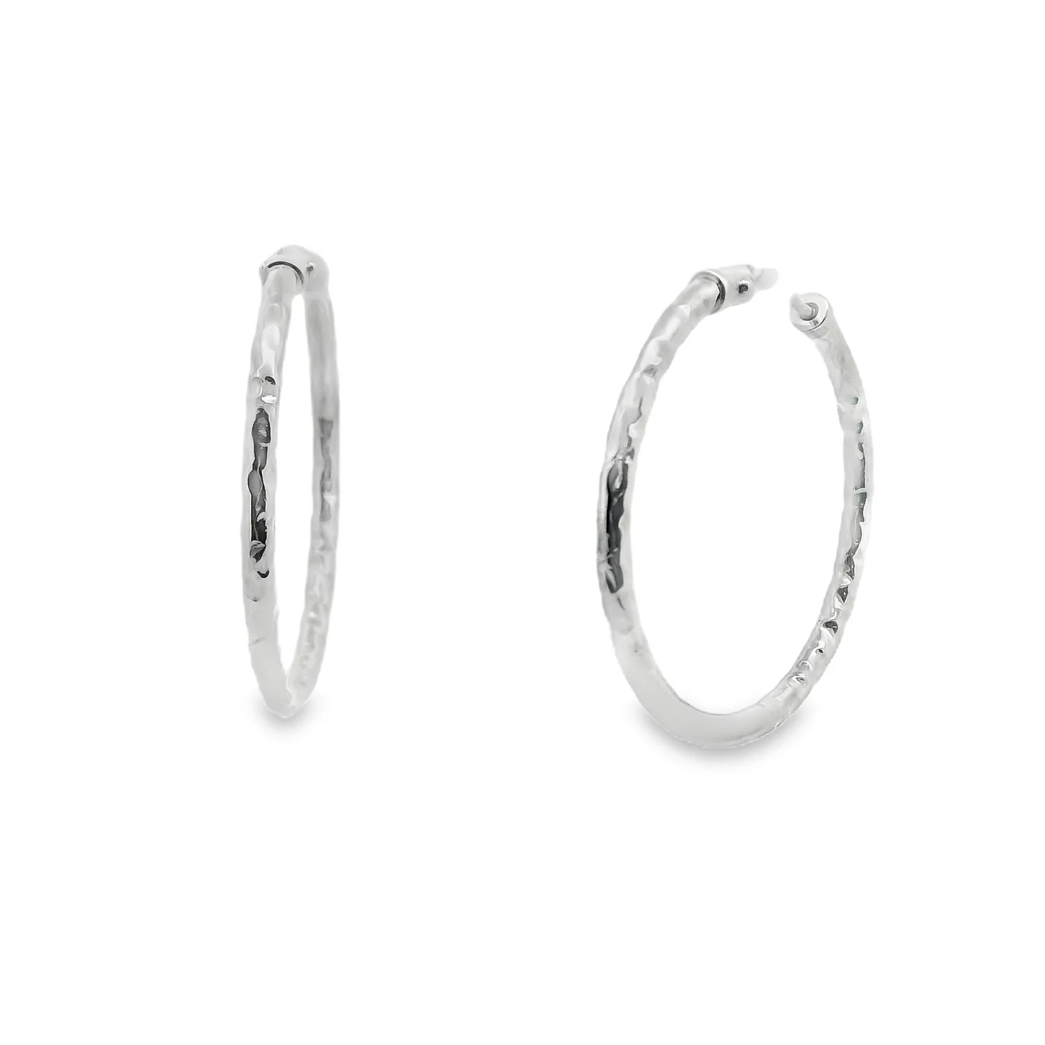 SOHO Sterling Silver Hammered Hoop Earrings - Image 2
