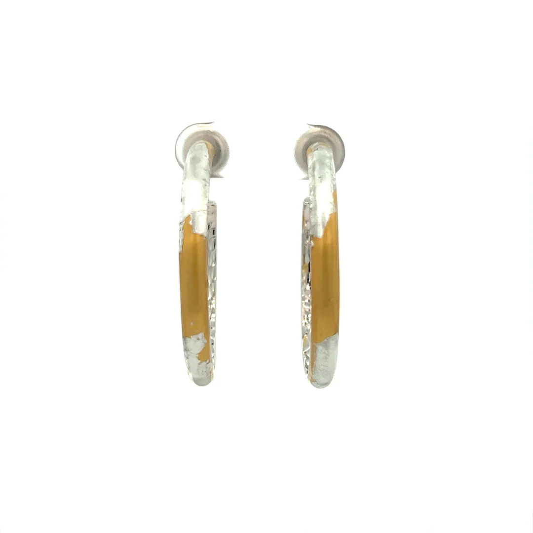 SOHO Sterling Silver Hammered Hoop Earrings with G