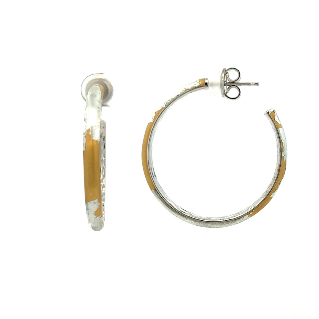 SOHO Sterling Silver Hammered Hoop Earrings with G - Image 2