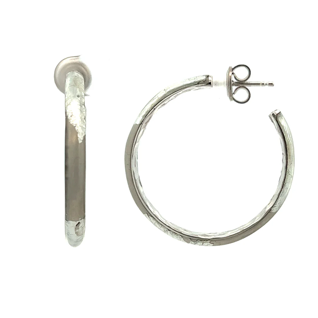SOHO Sterling Silver Medium Hammered Hoop Earrings - Image 2