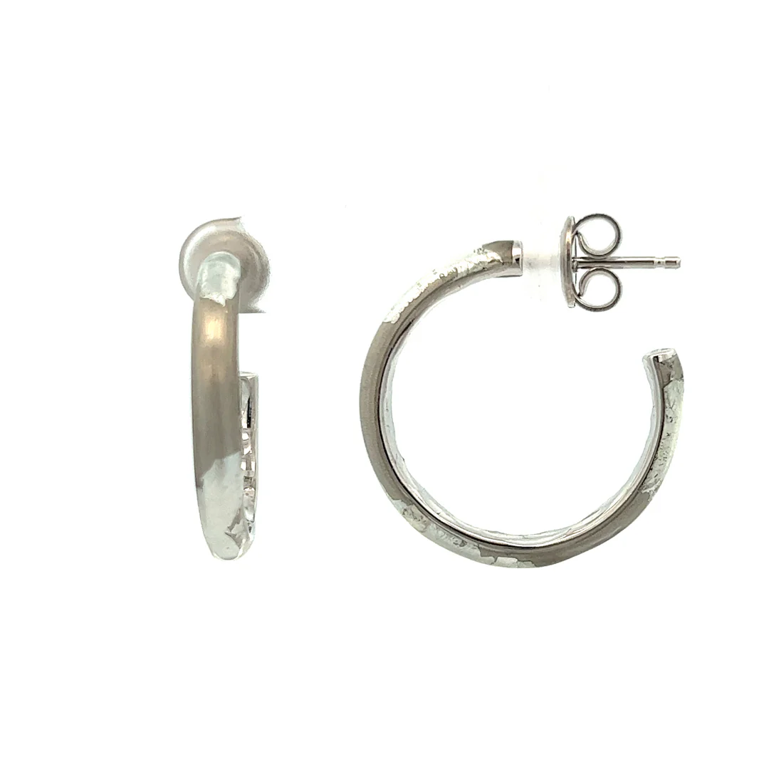 SOHO Sterling Silver with Silver Enamel Hoop Earrings - Image 2