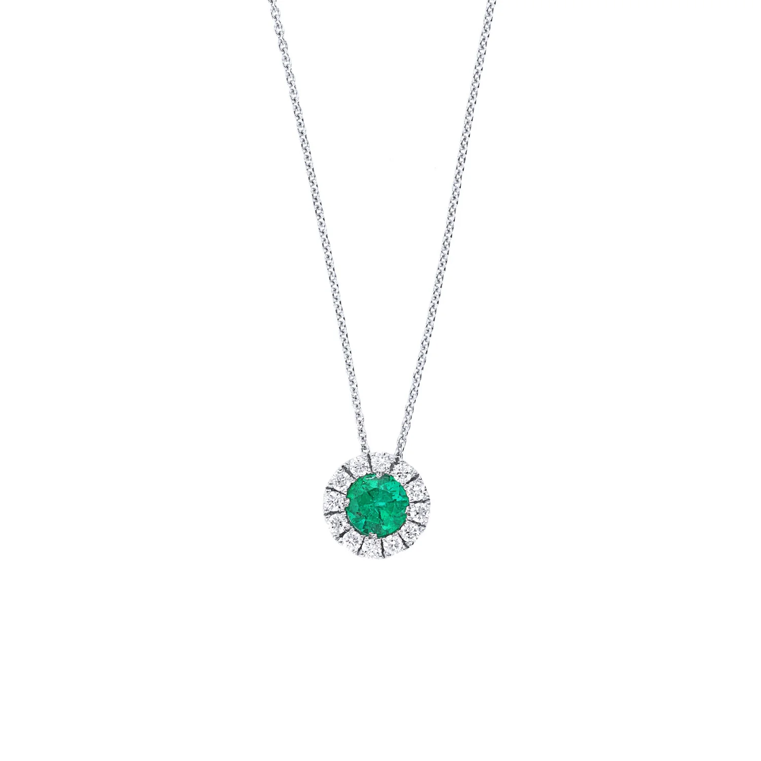 Spark Creations 18K Emerald and Diamond Halo Pendant