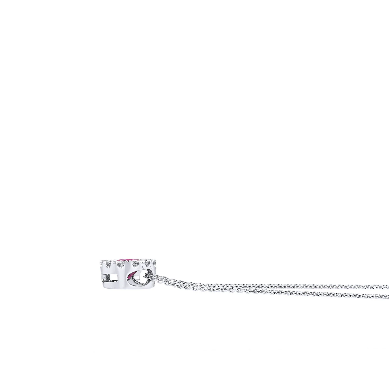 Spark Creations 18K Ruby and Diamond Halo Pendant with Chain - Image 2