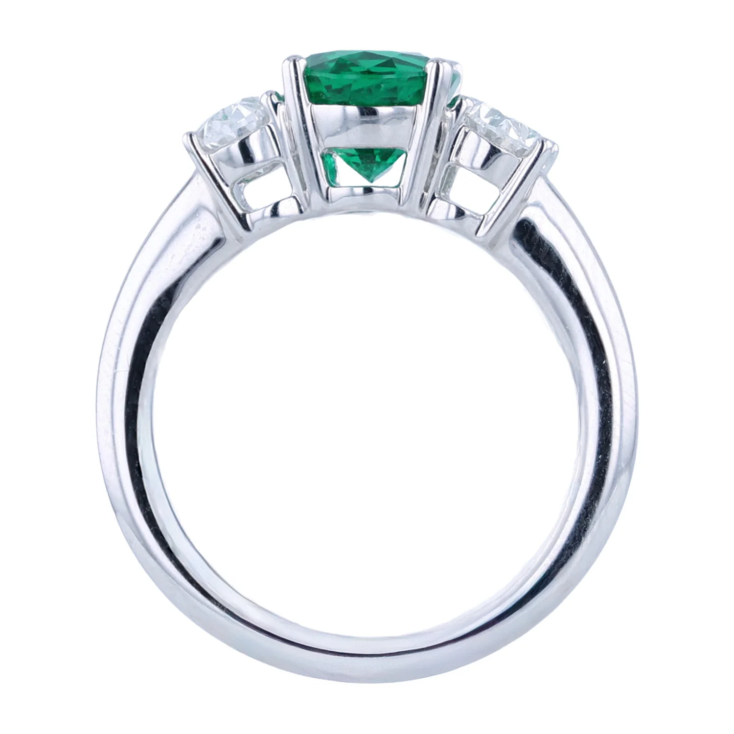 Spark Creations Platinum 2.01ct Emerald and Diamond Three Stone Ring - Image 3