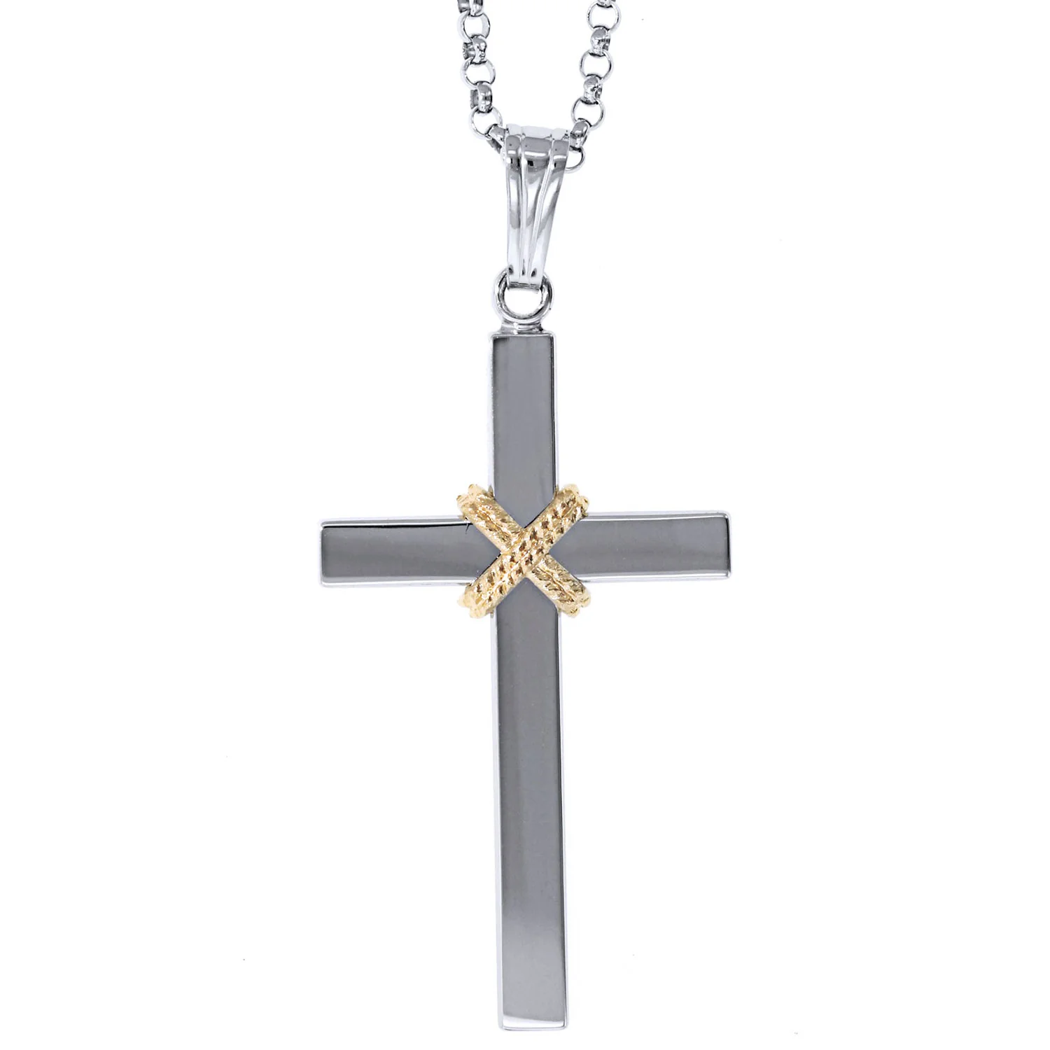 Sterling Silver and 14K Two-Tone Cross Pendant - Image 2