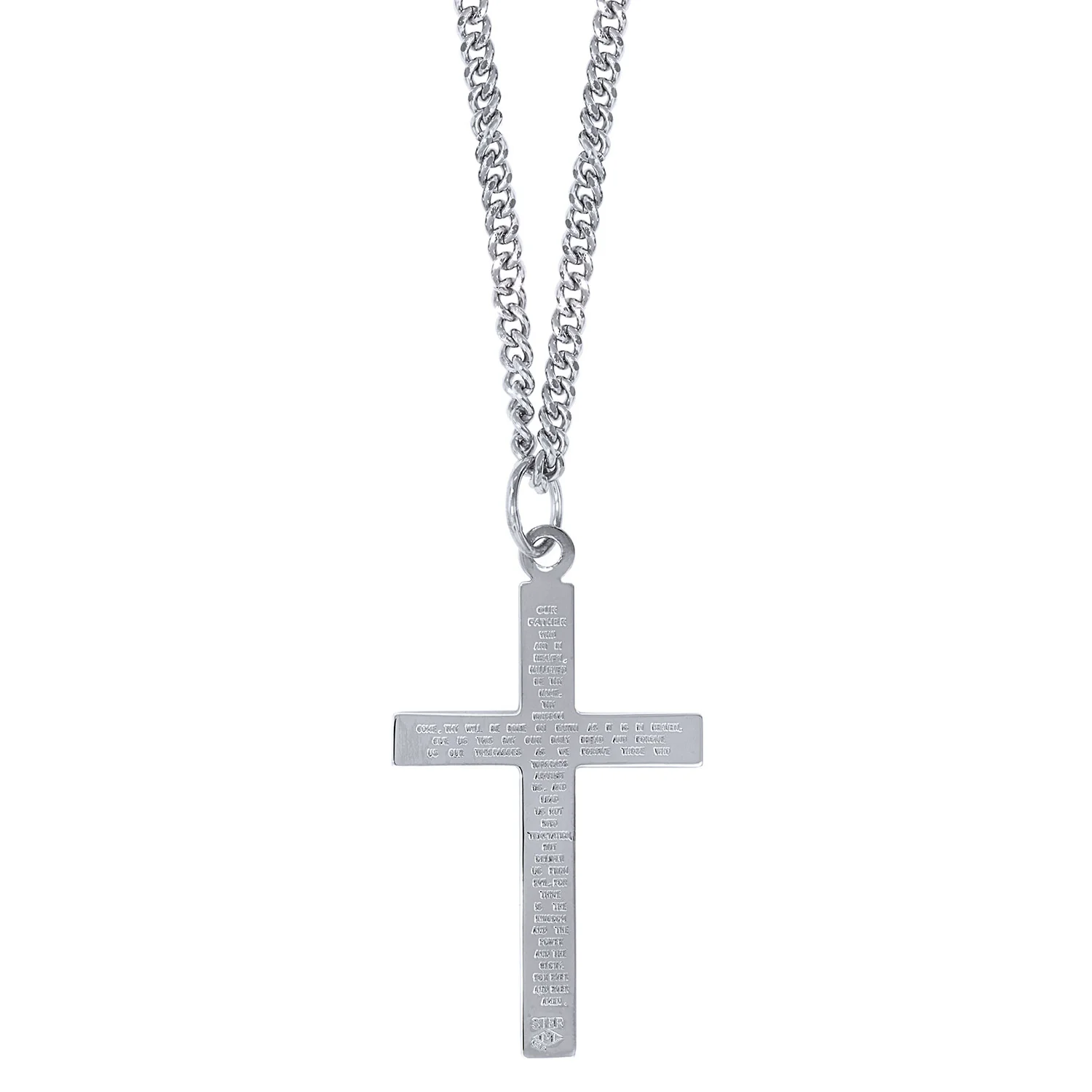 Sterling Silver Cross Pendant with Stainless Steel Chain - Image 2