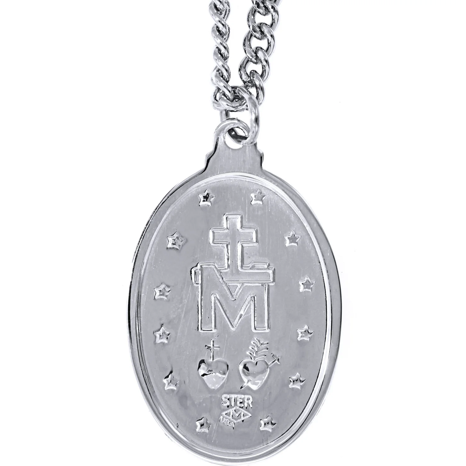Sterling Silver Large Miraculous Medal Pendant - Image 3