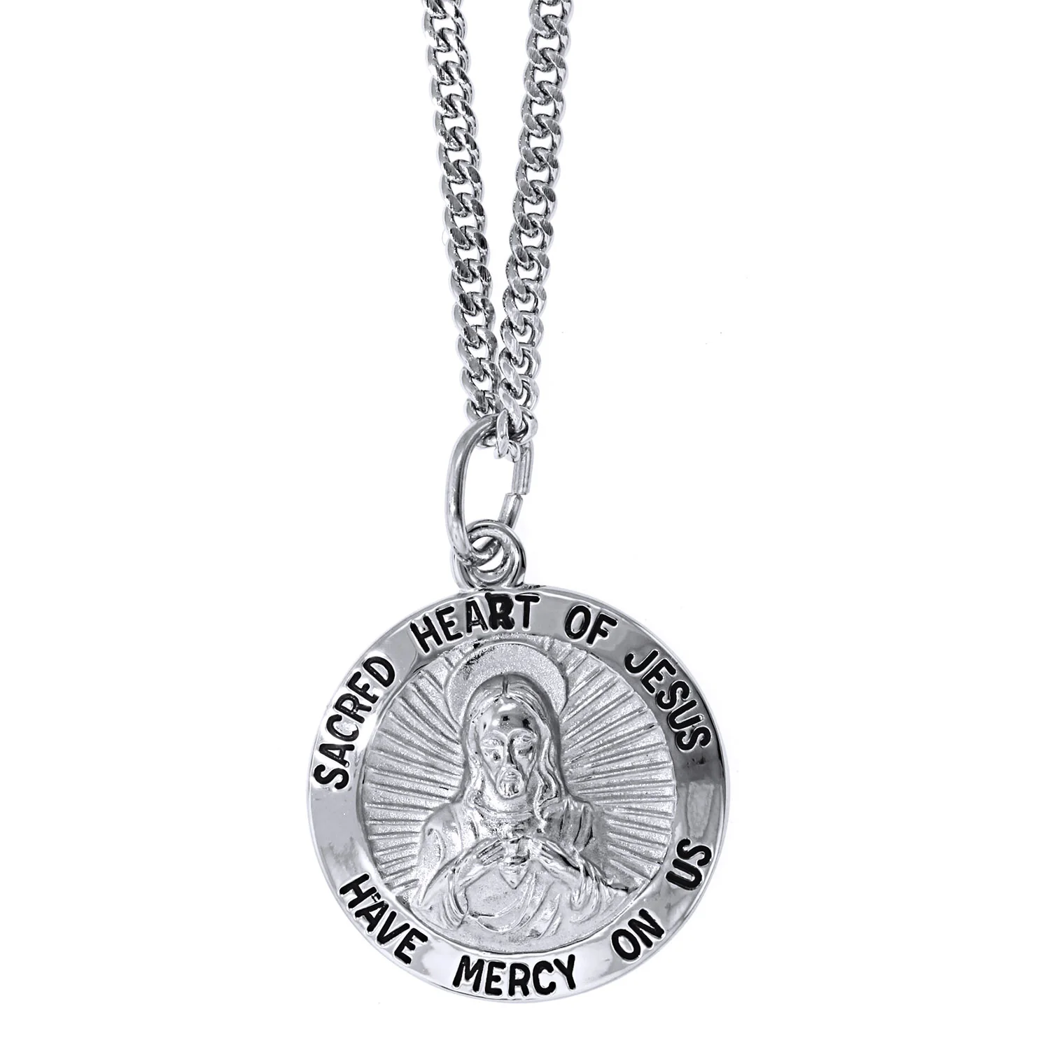 Sterling Silver Sacred Heart Medal Pendant