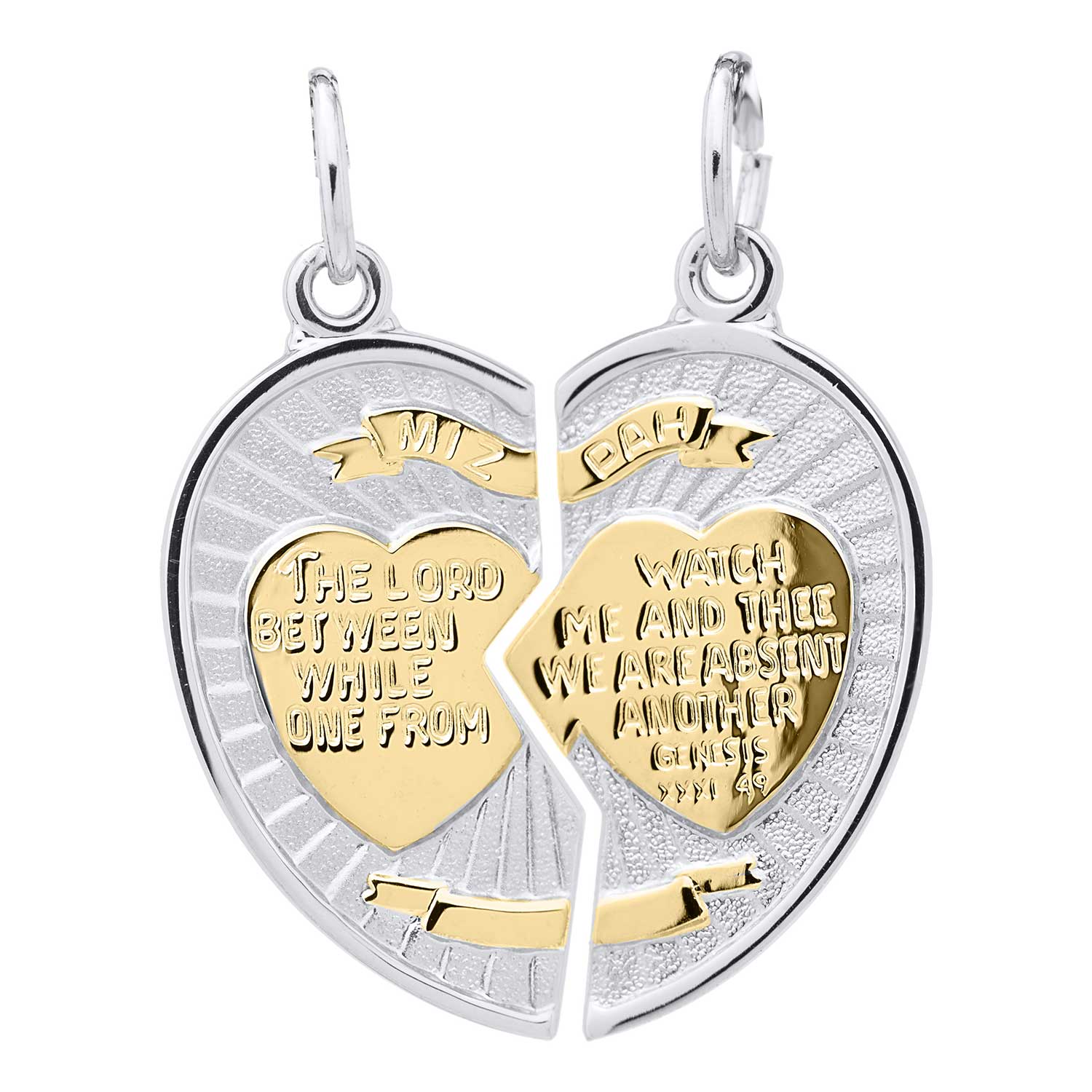 Sterling Silver Two-Piece Mizpah Heart Medal Pendant