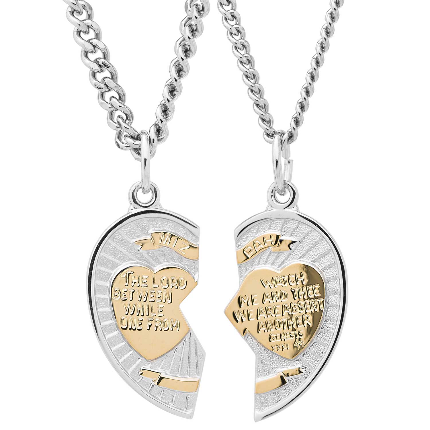 Sterling Silver Two-Piece Mizpah Heart Medal Pendant - Image 2