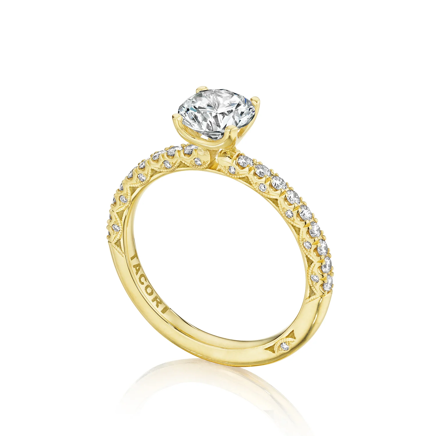 TACORI 18K Petite Crescent Round Diamond Pavé Engagement Ring - Image 2