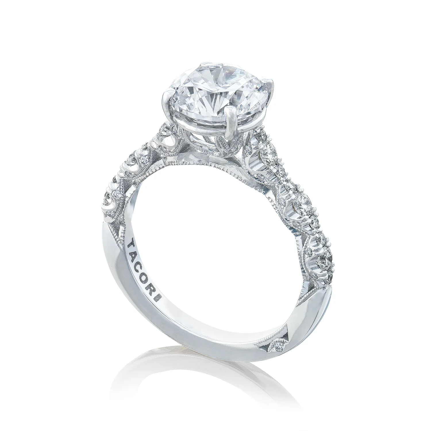 TACORI 18K Petite Crescent Round Diamond Pavé Engagement Ring - Image 2