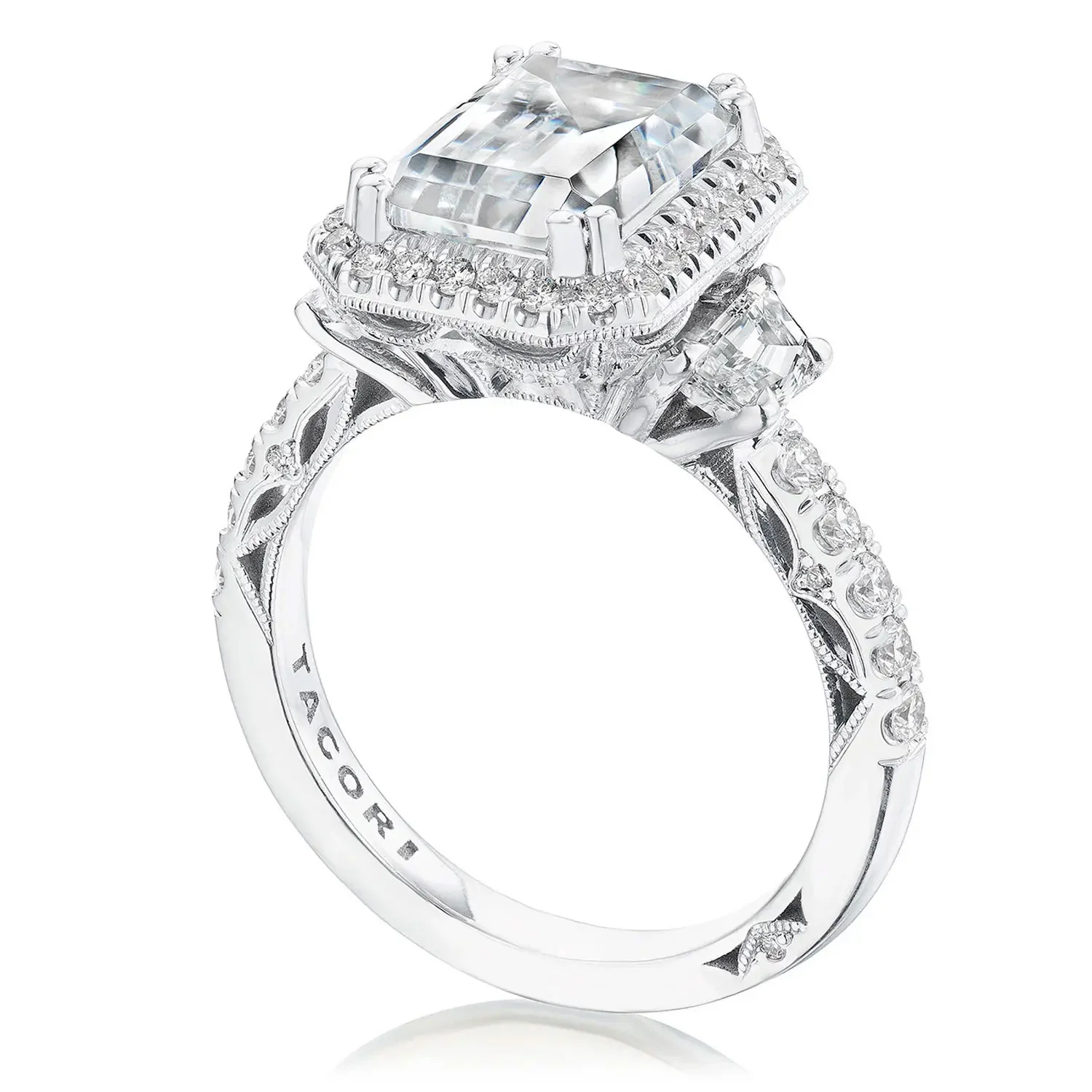 TACORI Platinum Dantela Emerald Three Stone Engagement Ring - Image 2