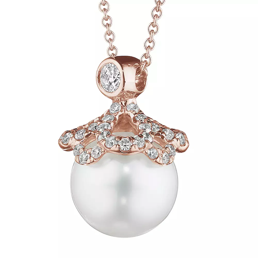 Verragio 18K Floret Diamond & Pearl Cap Pendant - Image 2